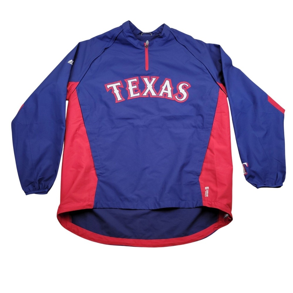 Texas Rangers Majestic Cool Base Triple Peak Gamer Windbreaker Jacket 1/4 Zip XL
